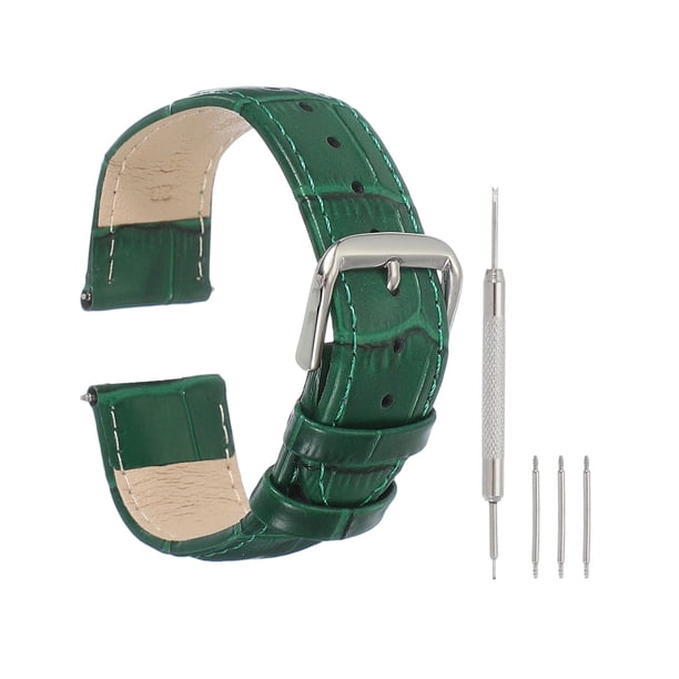 Correas de reloj de cuero Uxcell para hombres y mujeres, correa de reloj de liberación rápida de 20 mm con patrón de cocodrilo, correa de cuero plana delgada y elegante con herramientas, verde