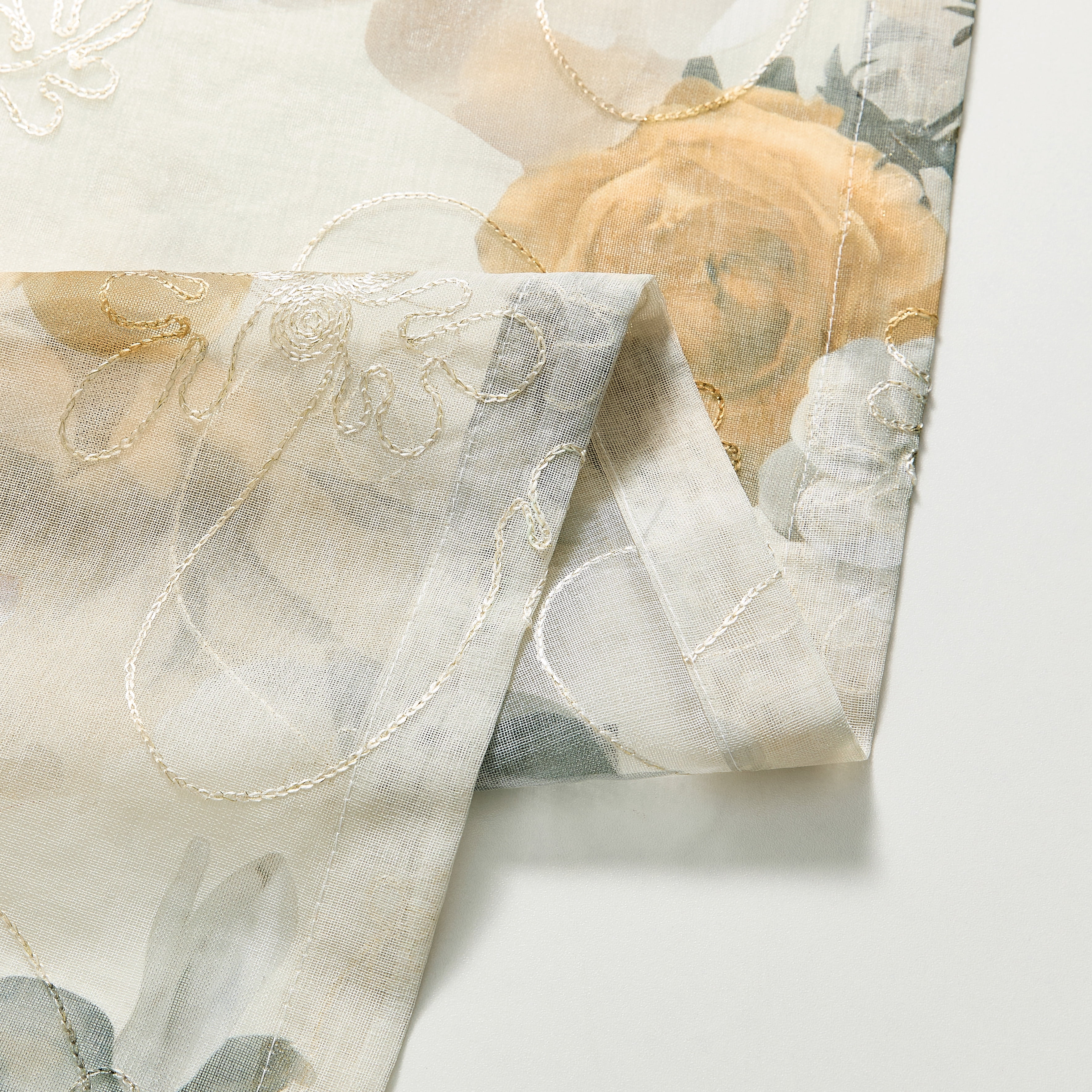 Muuphra Floral Printed&Embroidered Sheer Curtain Rod Pocket Voile curtain for Bedroom Livingroom,2 Panels,Yellow,52×63"