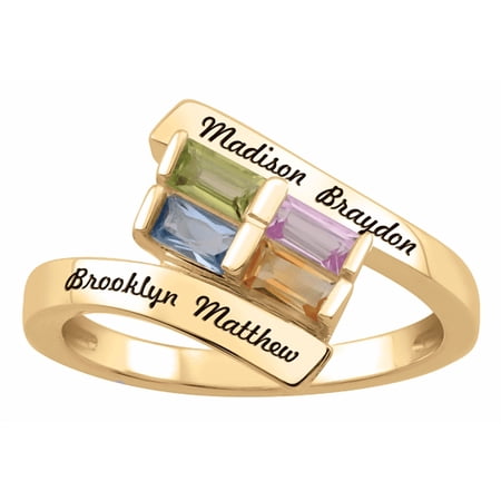 14k Gold Personalized Crossover Ring with Birthstones