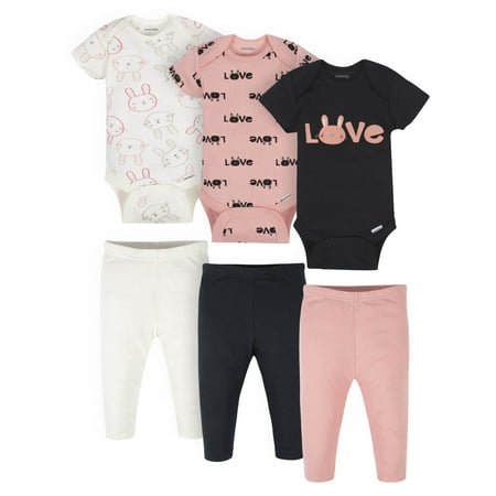 Onesies Brand Baby Girl Bodysuit & Pants Set, 6 Piece Outfit Set, Sizes Newborn - 12 Months