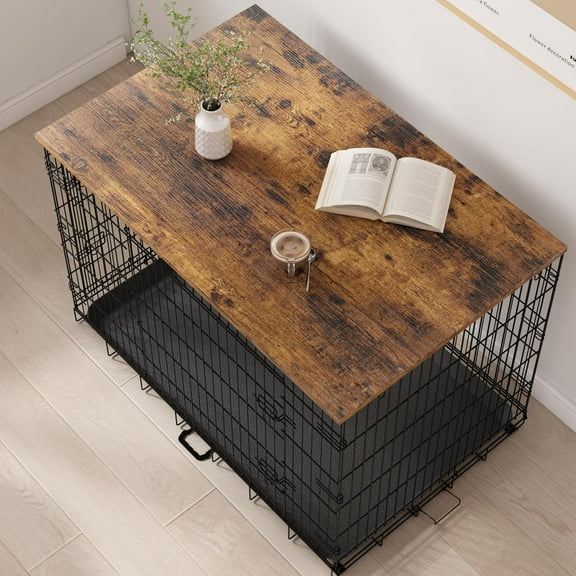 Dog Crate Topper Wood Countertop for 48 42 36 30 24 inch Dog Cage, Dog Crate Cover,Dog Kennel Topper(Crate Not Include) (Rustic Brown, for 36 Inch Crate)