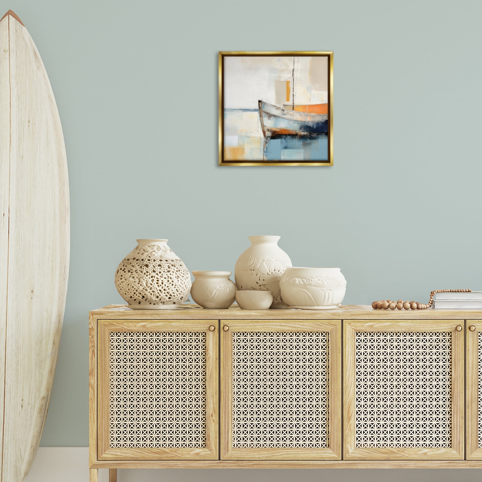 Stupell Industries Coastal Charm Expedition Nautical & Beach Painting Gold Floater Framed Canvas Art Print Wall Art, 18 x 18