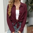 thumbnail image 4 of Yuyuzo Womens Long Sleeve Button Down Shirts Solid Color Collared Tshirts Tops Casual Loose Basic Fall Trendy Blouse Tops Red, 4 of 6
