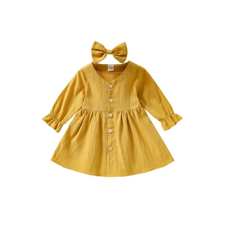 

Kuriozud Kid Sets Solid Color Long Sleeves Single-Breasted Dress Bow Hair Clip