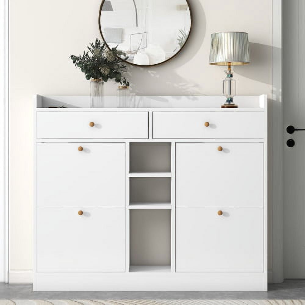 Aukfa Shoe Cabinet with 4 Flip Drawers and 2 Storage Drawers - White