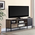 thumbnail image 2 of Rustic oak and black TV stand with compartments / Ideal for media equipment, holds 50 - inch flat - screens, 2 of 4