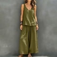 thumbnail image 5 of IUYRTFE Women's V Neck Sleeveless Top and Wide Leg Pants Set Drawstring Waist Cotton Linen Lounge Outfit, 5 of 7
