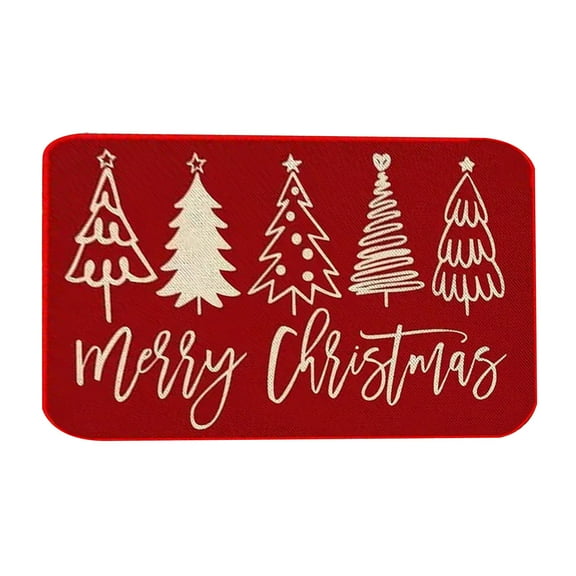 Merry Christmas Doormat – Red Non-Slip Xmas Tree Welcome Mat for Front Door, Indoor/Outdoor Rug for Entryway, Kitchen, Bathroom, or Porch (23.6x15.75in)