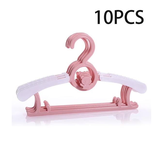 Paquete de 10 perchas apilables para niños (pequeño oso rosa europeo) con ganchos de oso Perchas de ropa antideslizantes para niños Ropa de bebé Ahorro de espacio