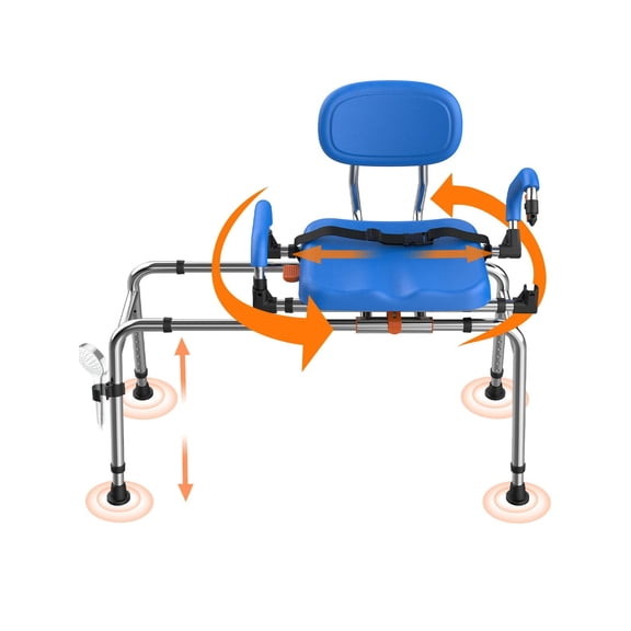 WHLICKS Sliding Shower Chair Tub Transfer Bench with Swivel Seat, 450lbs Shower Chair for Elderly and Disabled, Adjustable Height and Arms Width Bath Transfer Benches for Bathtub