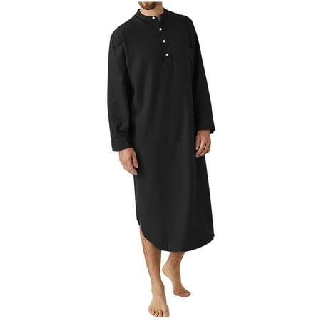 Mrat Womens Lingeries Men s Leisure Long Sleeve Lingerie Plus Size Chemise Nightgowns Lingerie for Women Play Nightshirts Button Long Shirt Middle Ethnic Style Casual Robe Black 2XL