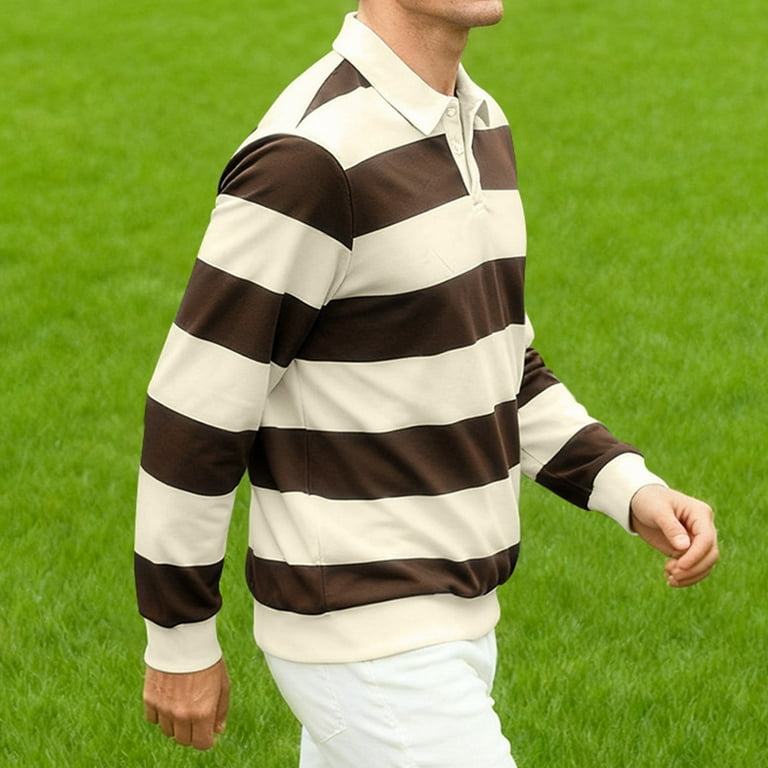 GuangCheng George Men Striped Rugby Shirts Long Sleeve Classic