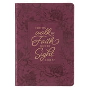 Christian Art Gifts Classic Journal Walk by Faith 2 Cor. 5:7 Floral Inspirational Scripture Notebook, Ribbon Marker, Raspberry Faux Leather Flexcover, 336 Ruled Pages