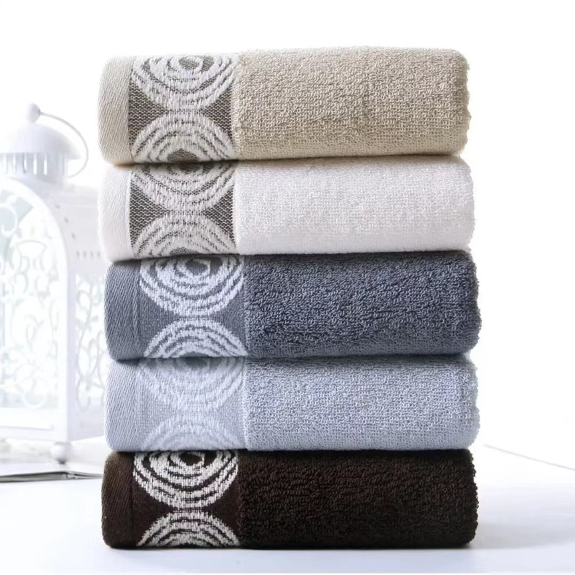 REGALWOVEN Striped Hand Towels, Cotton Soft Absorbent Bathroom Towel Multipurpose Use for Hand Drying and Face Washing Brown 4-Piece