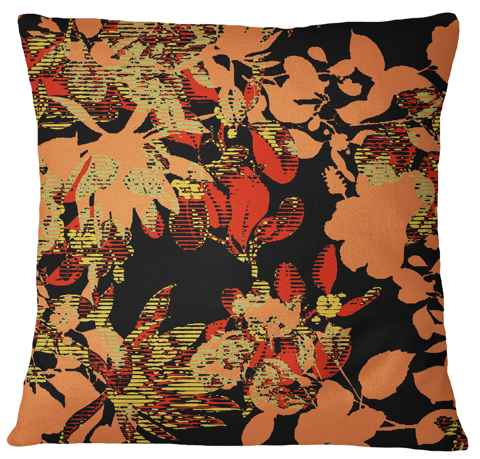 Upholstery/Chenille Black 14"x24" Pillow Case/Cushion Cover Yellow/Orange Flower 