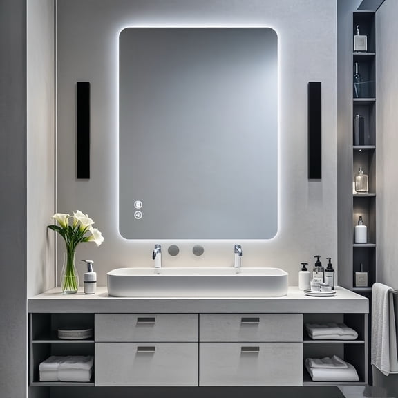 Noble House 30"x40" Rectangular LED Backlit Bathroom Mirror, Anti-Fog, Dimmable 3-Color Lighting