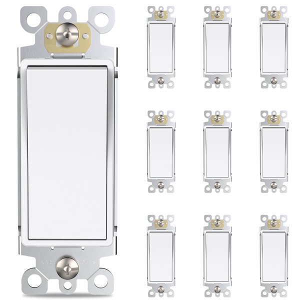 Thunderway Interruptor de luz decorativo de 3 vías, color blanco mate, 15 A, 120 V/277 V CA, interruptores de pared con paleta basculante eléctrica, repuesto de conexión a tierra automática, grado res