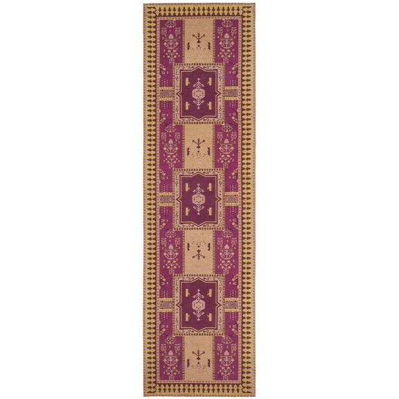 SAFAVIEH Classic Vintage Seanna Geometric Bordered Cotton Runner Rug, Fuchsia/Gold, 2'3" x 8'