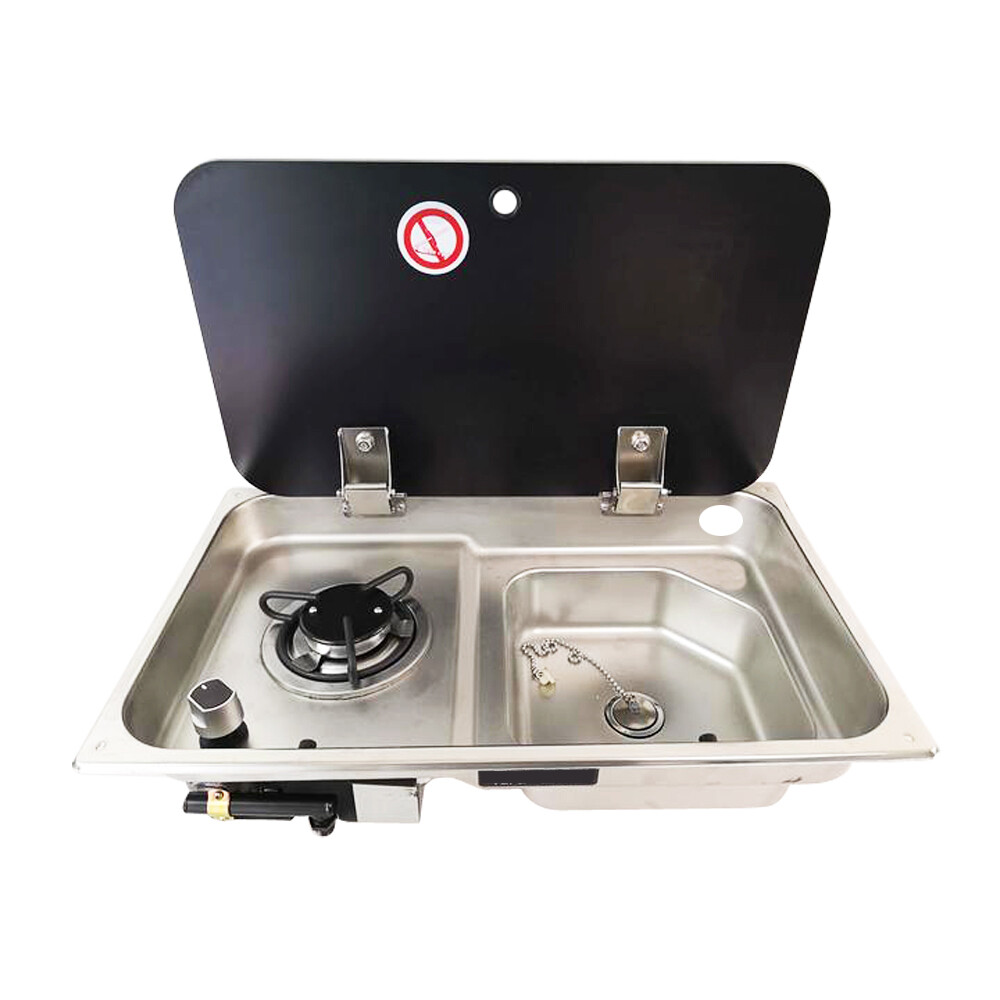 Boat Caravan Camper 1 Burner Gas Stove Hob and Sink Combo with Glass Lid GR-903
