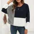 thumbnail image 2 of Fall Tops for Women Crewneck Color Block Long Sleeve Blouse Dressy Casual Loose Fit Comfy Pullover Going out Shirts, 2 of 9