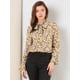 thumbnail image 3 of INSPIRE CHIC Blusa con cuello en V y lazo floral para mujer, camisa de manga larga con volantes y trompeta vintage, top Azul amarillo M, 3 of 6