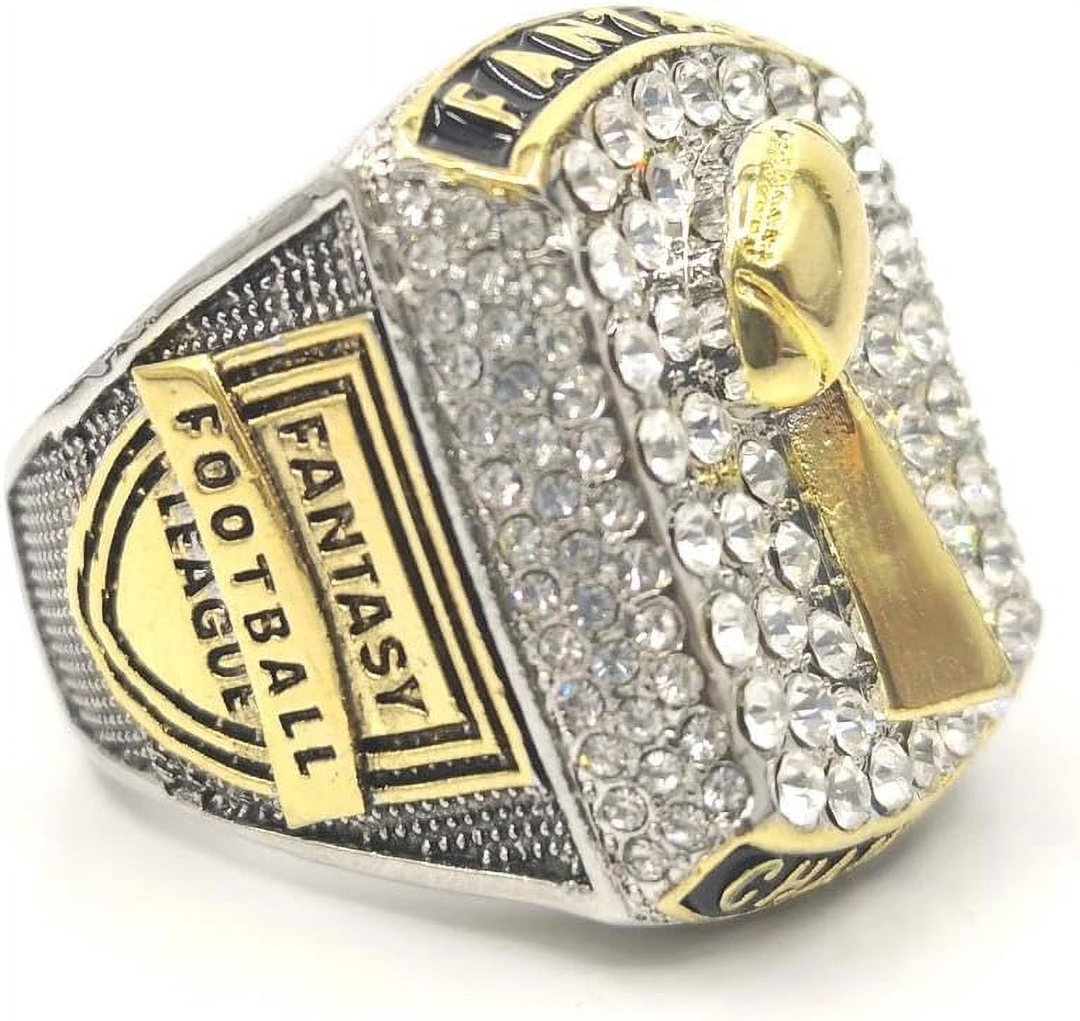 Fantasy Football Championship Silver Gold Bicolor Rings Trophies with Display Box