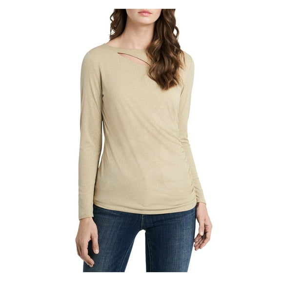 VINCE CAMUTO Womens Gold Cut Out Glitter Long Sleeve Crew Neck Top M