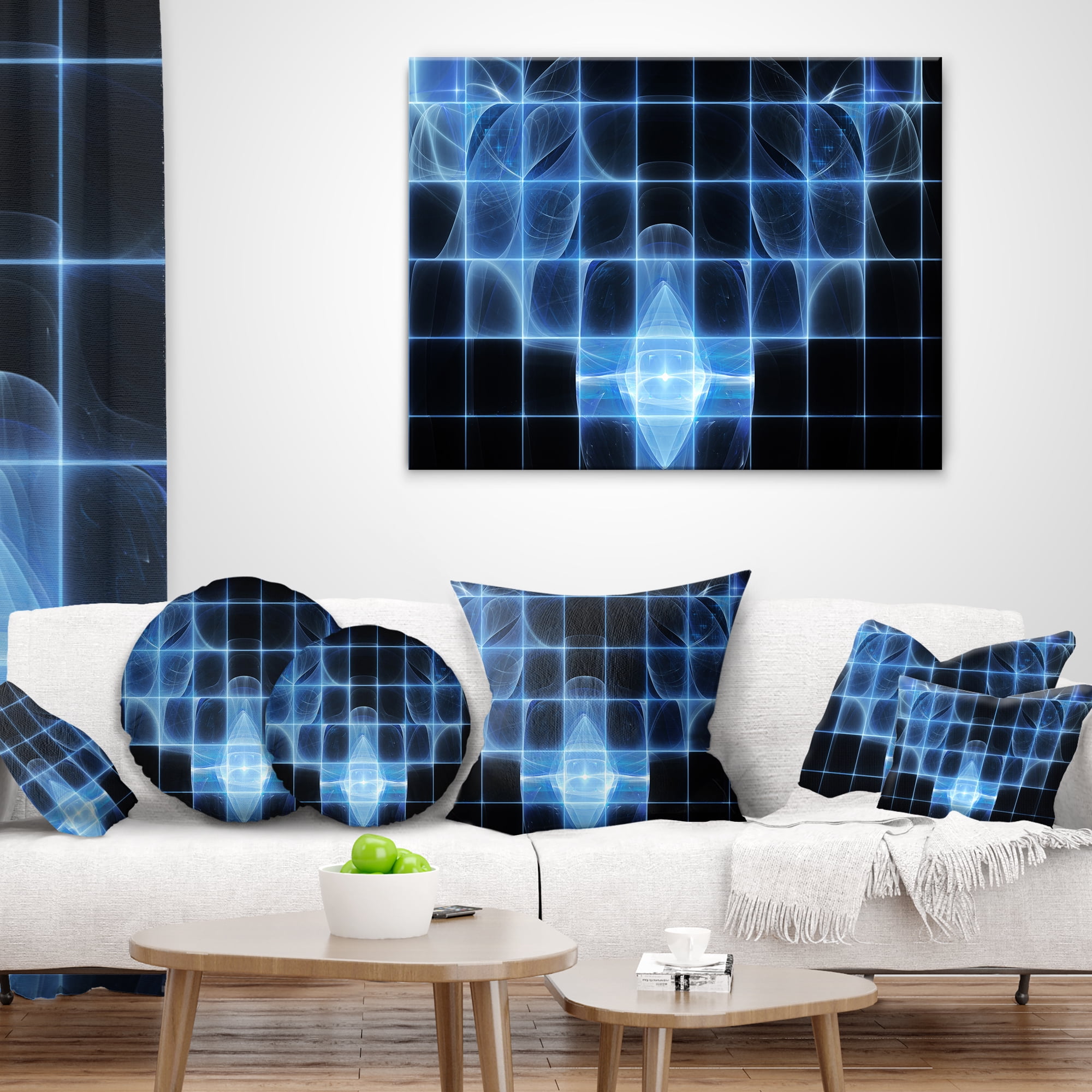 Designart Bright Blue Bat on Radar Screen - Abstract Throw Pillow - 16x16