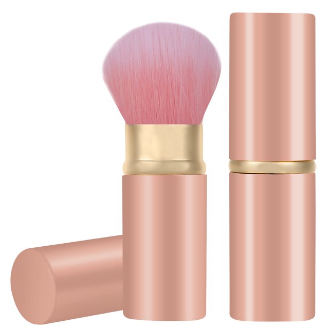 Falliny Brocha de maquillaje Kabuki retráctil, brocha para colorete facial de viaje, brocha portátil para base en polvo, protector solar con cubierta para colorete, bronceador, pulido, cosméticos en p