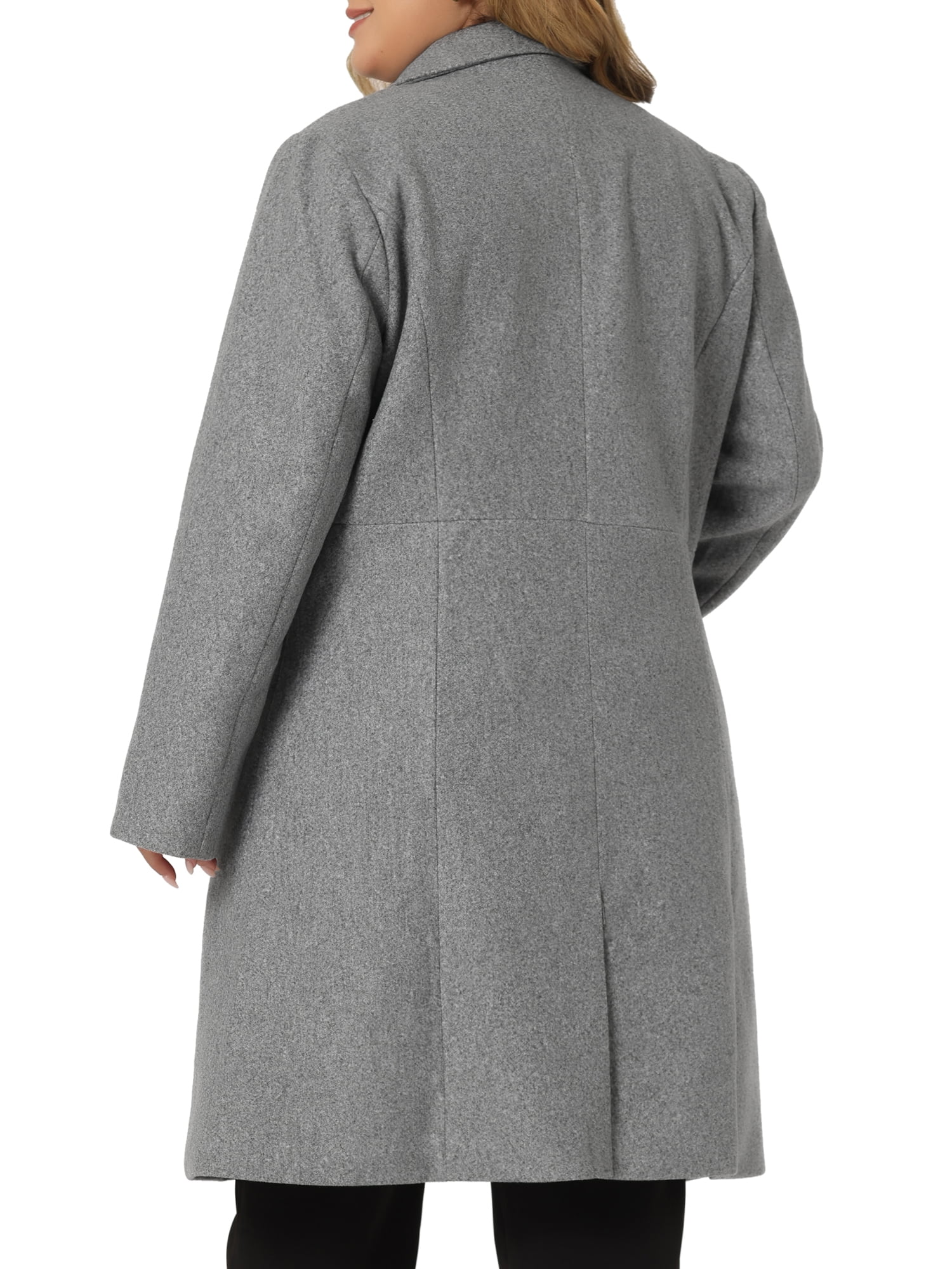 Unique Bargains Women's Plus Notched Lapel Double Breasted Long Coat Gray 3X