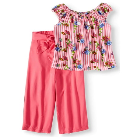 Wonder Nation Tassel Front Ruffle Top and Gaucho Pant, 2-Piece Outfit Set (Little Girls, Big Girls & Big Girls Plus)