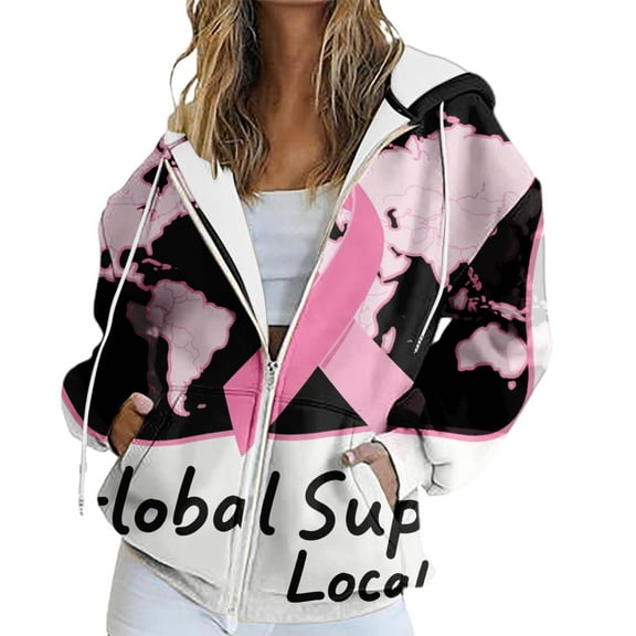 Bovemsi Sweatshirt for Women Comfy For A Cause: Breast Cancer Casual Zip Camo Hoodie