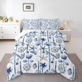 thumbnail image 1 of Erosebridal Starfish Seashell Bedding Comforter Set, Nautical Rudder Down Comforter, Blue Stripe Room Decor, Reversible 2 Pieces, 1 of 8