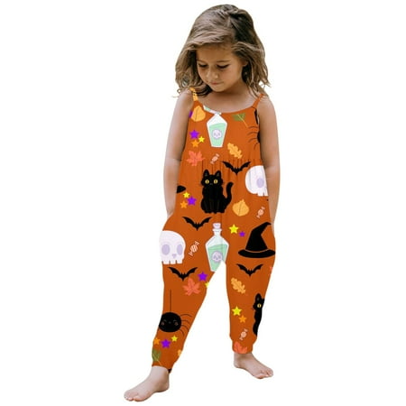 

Rovga Clothes For Children Kid Girls Pumpkin Printings Round Neck Sleeveless Romper Summer School Jumpsuit Cute Going Out Cute Outfitrs Orange 7-8 Years