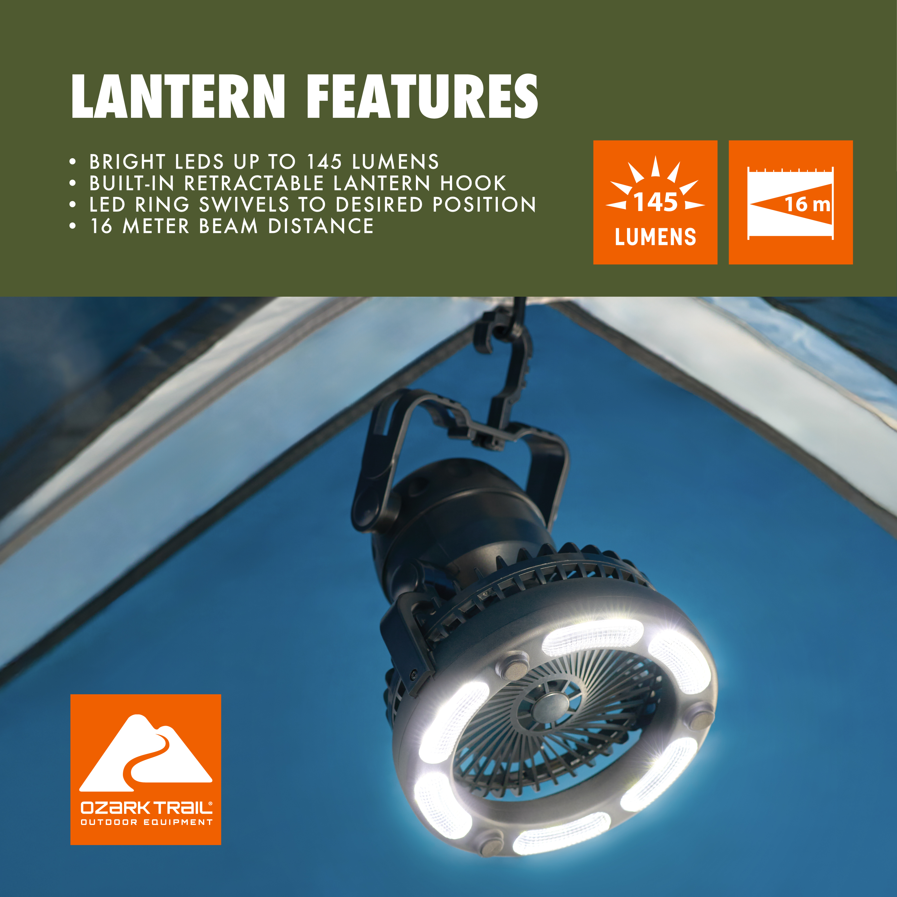 Linterna de campamento Ozark Trail con ventilador ajustable, 145 lúmenes, hasta 11 horas de duración 4