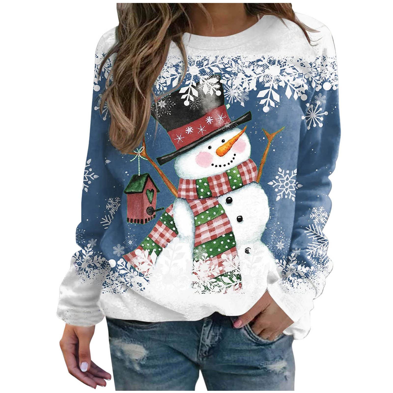 HTNBO Womens Christmas Day Hoodies under $10 Loose Fitted Casual Round Neck  Print Long Sleeve Sweatshirts - Walmart.com