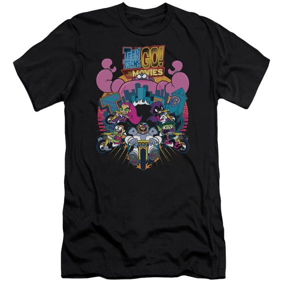 Teen Titans Go To The Movies Burst Through S/S Adult 30/1 T-Shirt Black