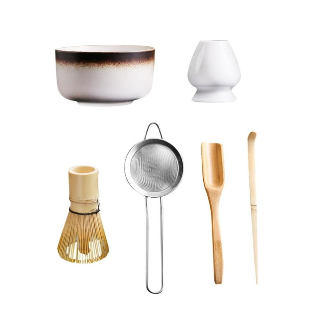Juego de 6 batidores de bambú y soporte para batidores tradicionales para matcha E