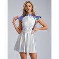 thumbnail image 2 of YiZYiF Womens Halloween Alien Cosplay Costume Metallic Shiny Cap Sleeve A-line Dress Rave Outfits Blue 3XL, 2 of 7