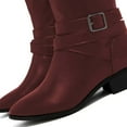 thumbnail image 3 of YDN Women Classic Round Closed Toe Strap Buckle Knee High Boots Block Low Heel Side Zipper Calf Boots Casual Winter Shoes Size 16 Red, 3 of 4