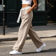 thumbnail image 5 of LIaqionyy Women's Straight Leg Pants Drawstring Elastic Waist Casual Lightweight Fashion Trousers with Pockets, 5 of 9