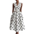 thumbnail image 4 of Women's Sleeveless V Neck Polka Dot Midi Dress, High Waist Flared A-Line Retro Swing Casual Dress with Side Pockets White XL(XL), 4 of 6