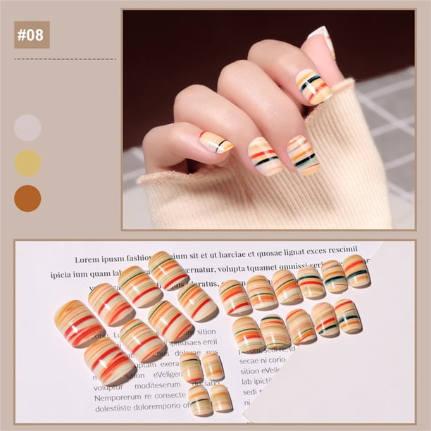 Parches para decoración de uñas: 24 uñas postizas cuadradas cortas con parches de pegamento gelatinoso
