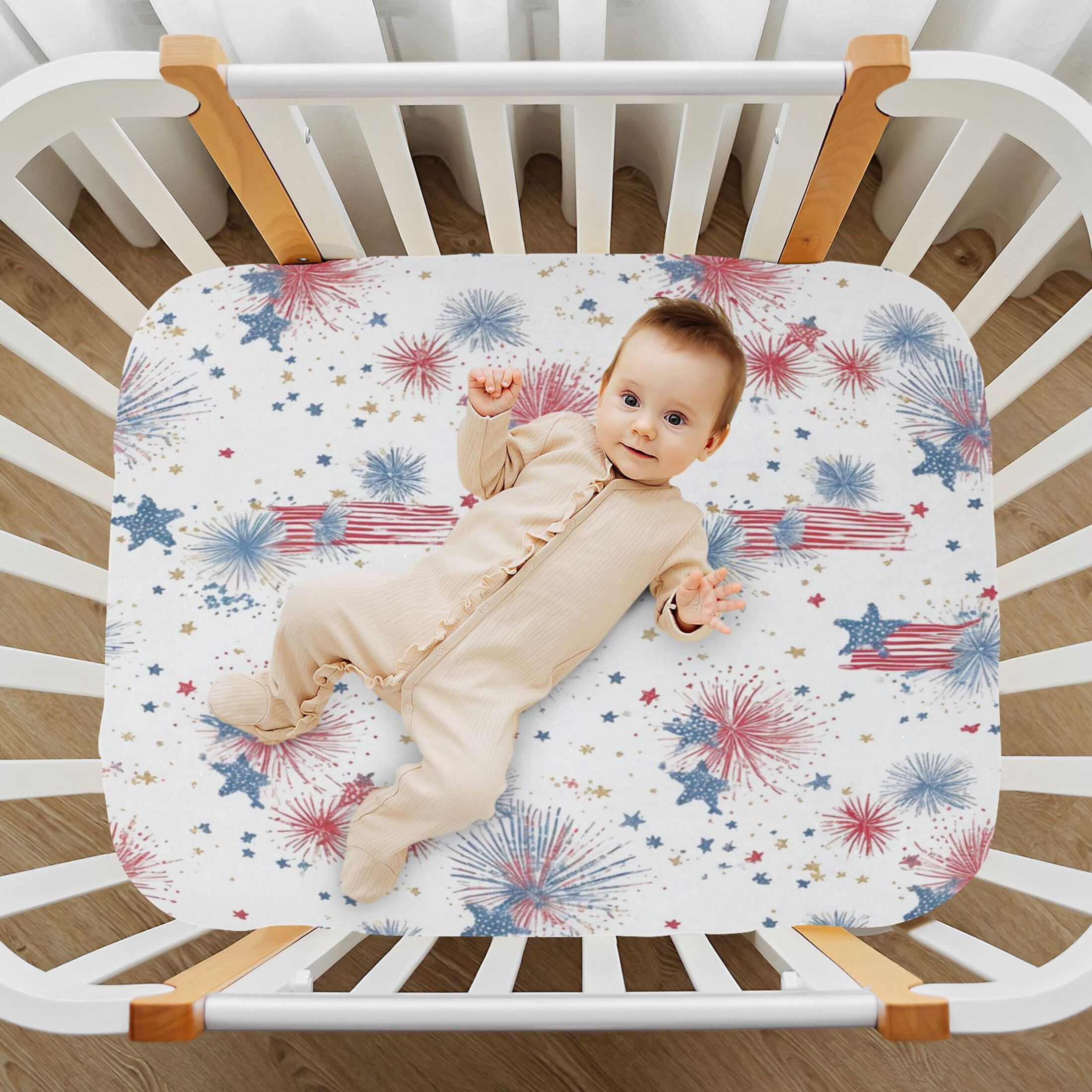 Baby Essentials 52”x 28”- Standard Cotton-like Modal Elastic- Fireworks and Stars Design Crib Sheets for Newborns and Toddlers