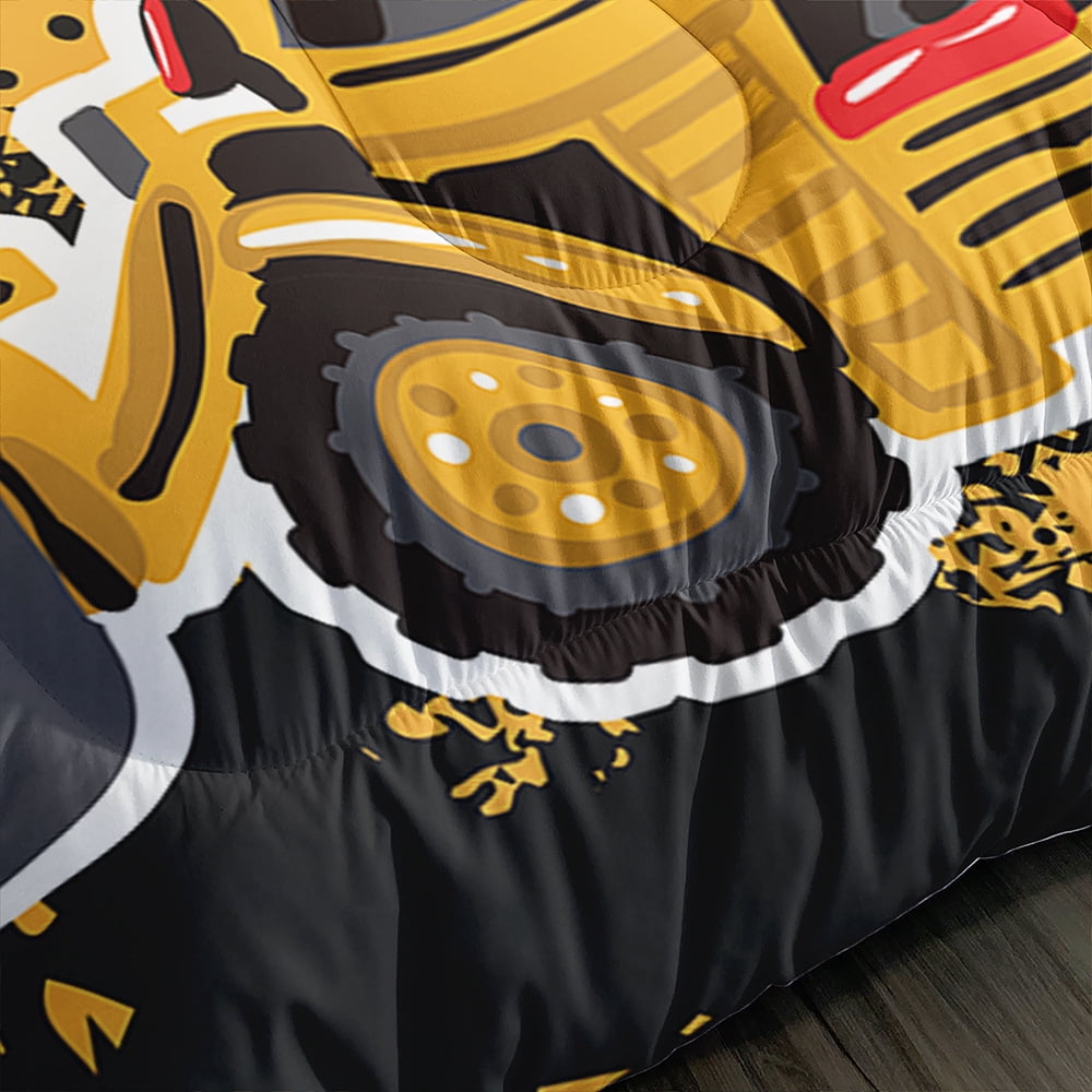 Yellow Truck Bedding Sets Construction Machinery Truck Duvet Set Cartoon Excavator Tractor Quilt Cover Vehicles Cars Bed Set Kids Home Decor With 1 Comforter, 2 Pillowcases Twin 68x86inches