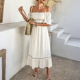 thumbnail image 5 of Women's Off the Shoulder Ruffle Maxi Dress Short Sleeve Tiered Graduation Boho Sundress, 5 of 9