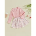 thumbnail image 3 of Suealasg Little Girl Fall Skirt Outfits Set Long Sleeve Lapel Neck Ribbed T-Shirt +Daisy Print Pleated Skirt 1T 2T 3T 4T 5T Toddler Girl 2Pcs Cute Clothes, 3 of 7