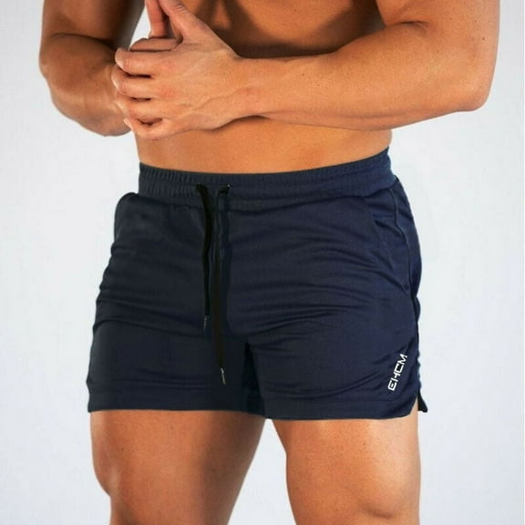 Mens Gym Training Shorts Workout Sports Casual Clothing Fitness Running Short Navy L