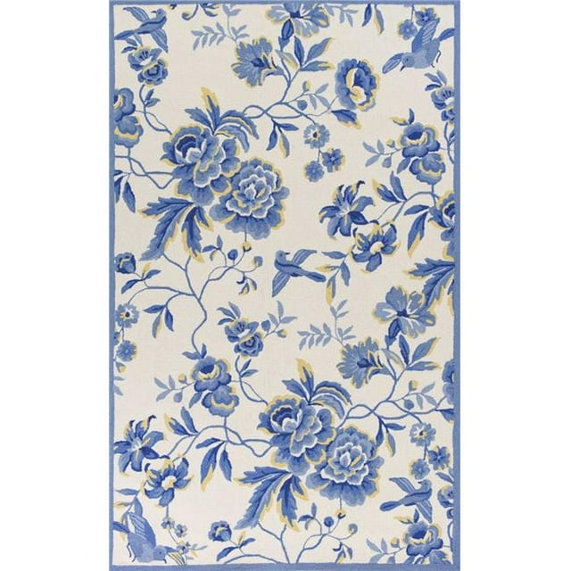 HomeRoots 353942 Tapis en Polyester Ivoire et Bleu 3 Pi 3 Po x 5 Pi 3 Po