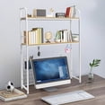 thumbnail image 4 of Modern White Desk Bookshelf Organizer with 2 Open Shelves ＆ Grid Plate, 39 inches Tall Metal Wood Dorm Desk Bookshelf Storage Shelves, 4 of 9